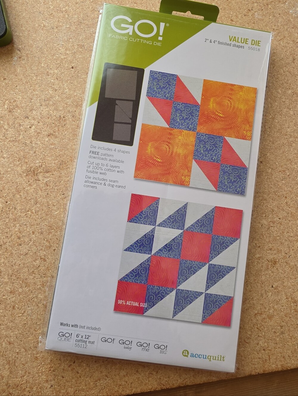 AccuQuilt GO! Value Die #55018 NEW Factory Sealed w/ Pick Tool Squares & HST